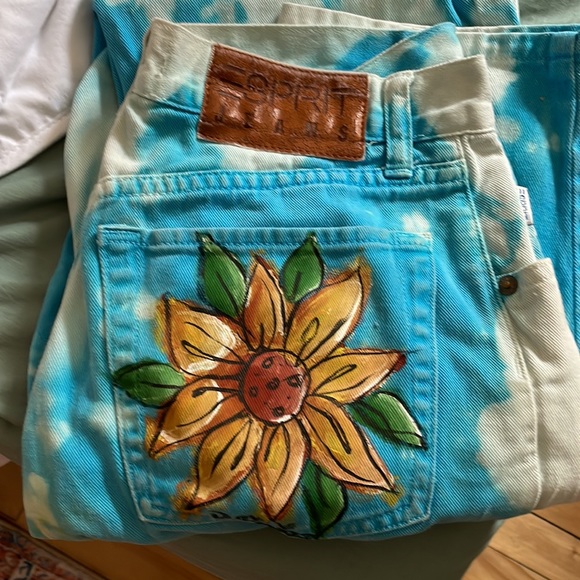 Vintage ESPRIT vibrant turquoise denim mom jean hand painted!! - Picture 2 of 16